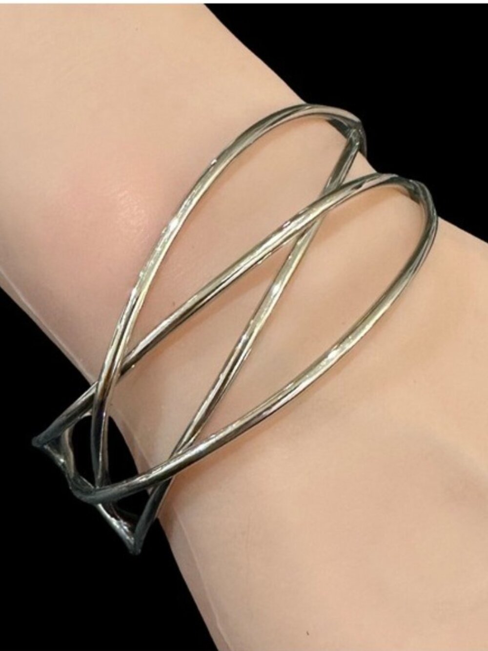 Handcrafted Modernist Silver Cuff Bracelet - Minimalist Wire Design